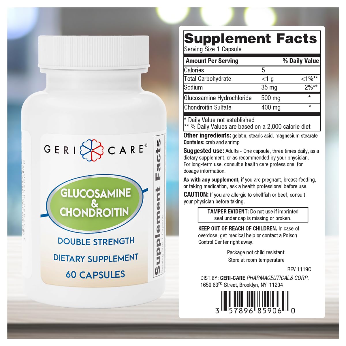 Glucosamine HCl 500 mg Chondroitin Sulfate 400 mg Capsules 60 Count Z554004