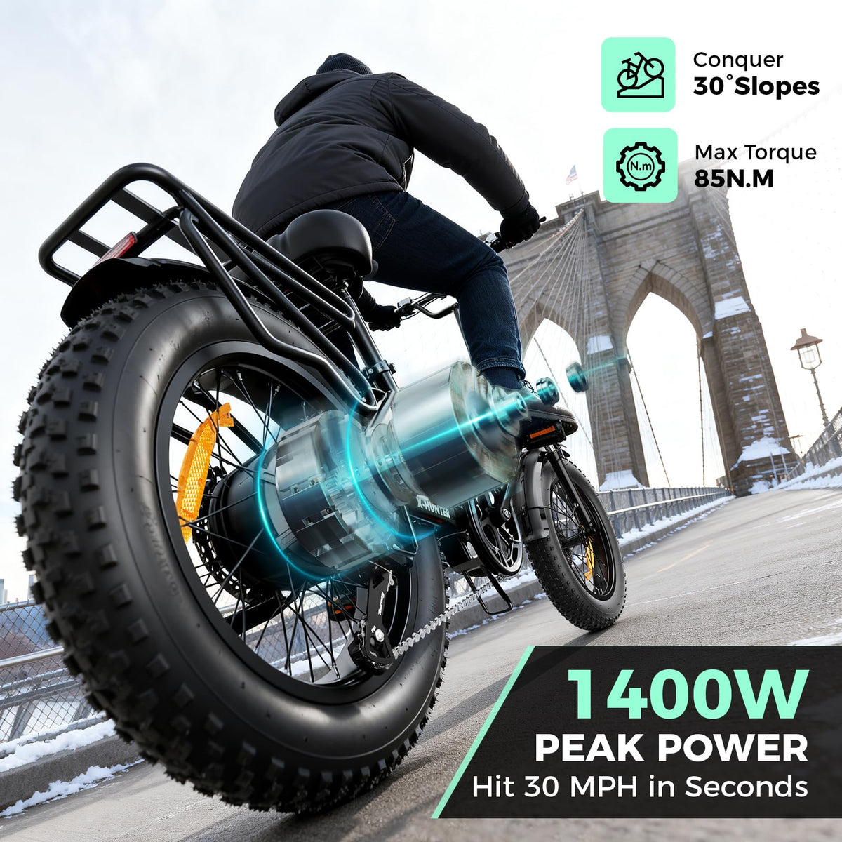 1400W Peak 20'' Fat Tire Foldable Electric Bike H4893