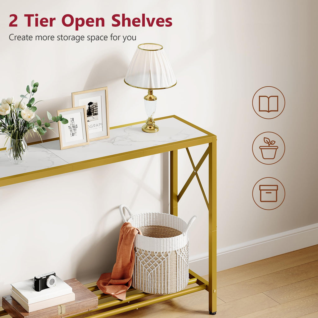 41.8" 2 Tier Gold Console Table with Shelves G799