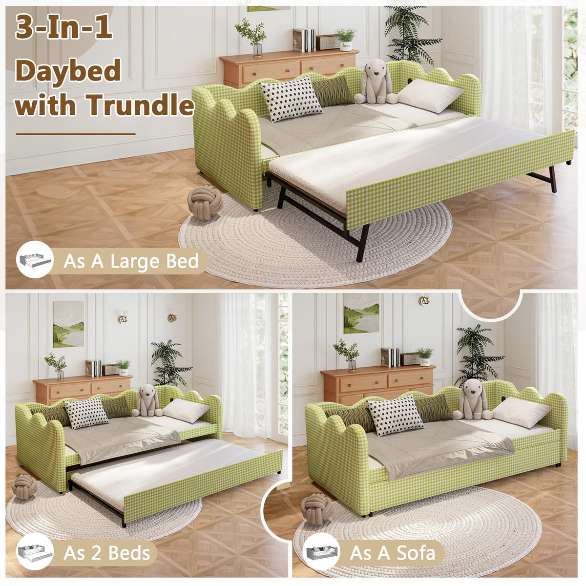 Twin Size Upholstered Daybed with Pop Up Trundle B765908