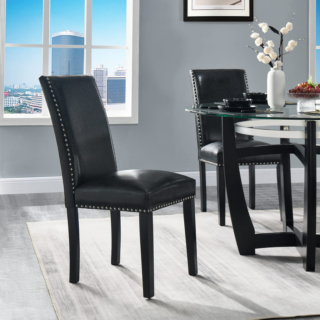 Set of 4 PU Leather Upholstered Dining Chairs with Solid Wood Legs I567566