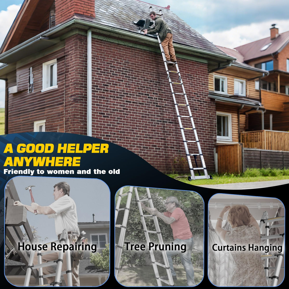 16.5FT Telescoping Ladder with Stabilizer Bar U177806