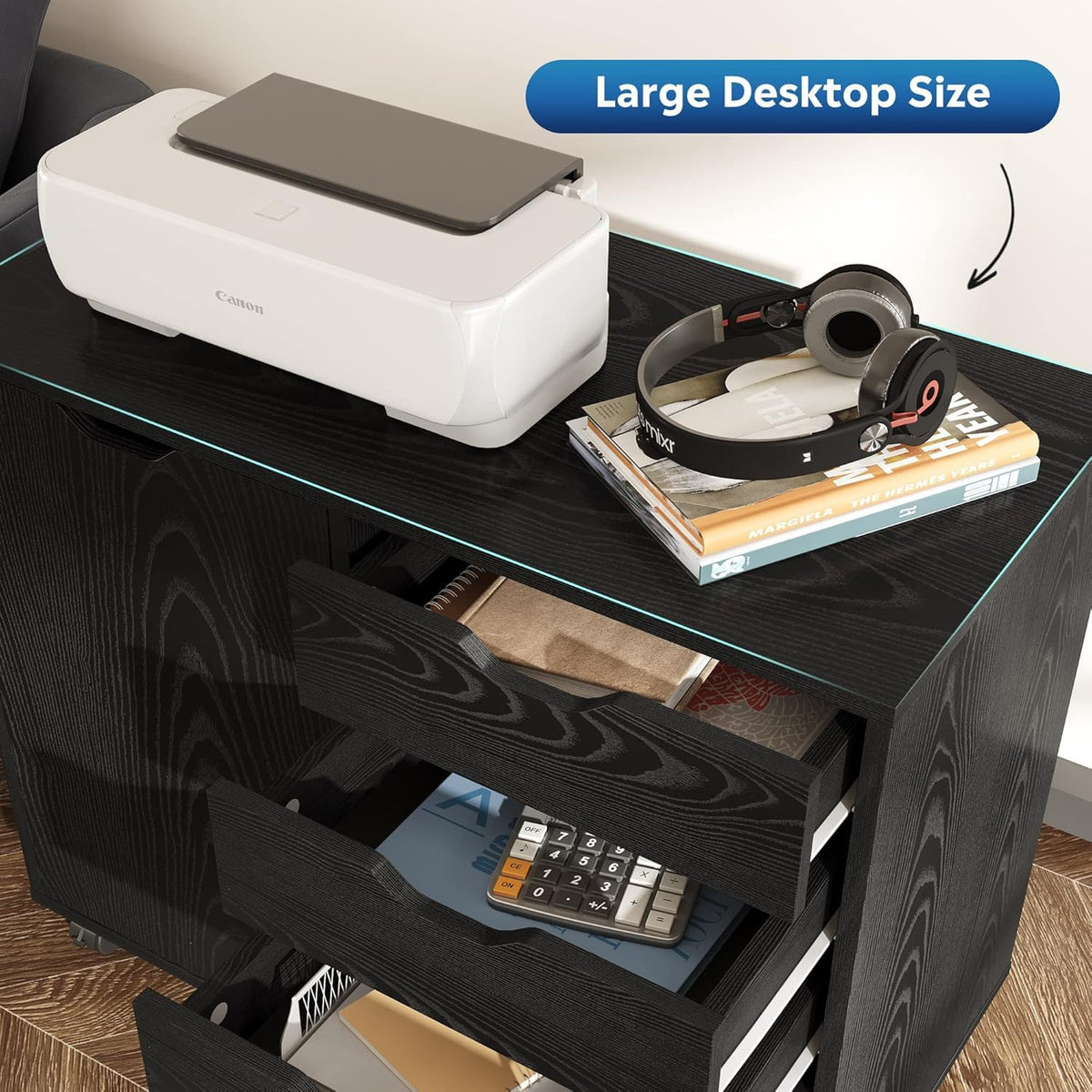 Black 5 Drawer Wood Storage Cabinet with Wheels V54525