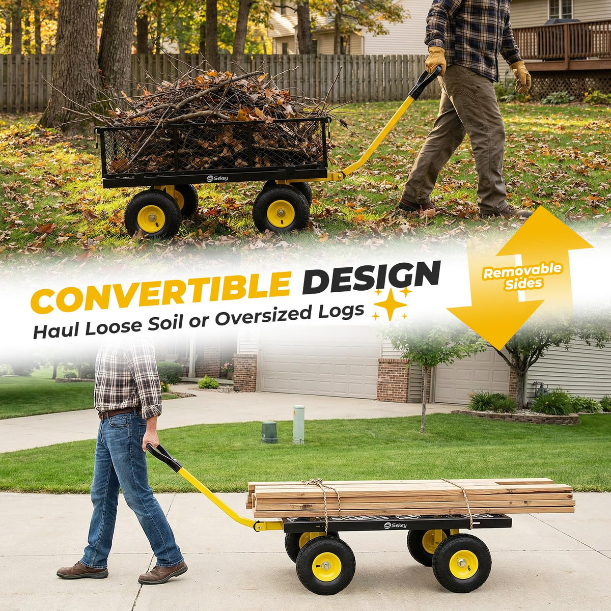 Steel Garden Cart 1000 lb Capacity Removable Sides D2989
