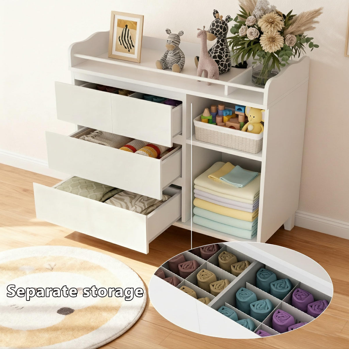 White Baby Changing Table with 4 Drawers W3837