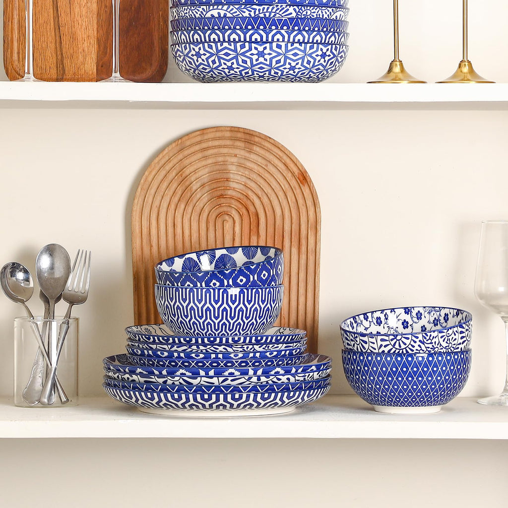 Ceramic Plates and Bowls Set, 12 Pieces Dinnerware Set for 4 Z2865