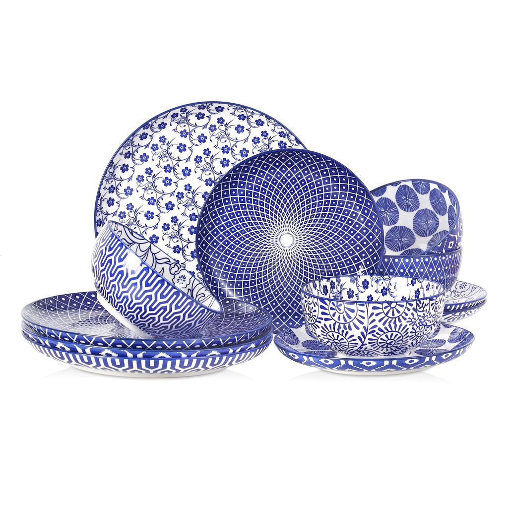 Ceramic Plates and Bowls Set, 12 Pieces Dinnerware Set for 4 Z2865