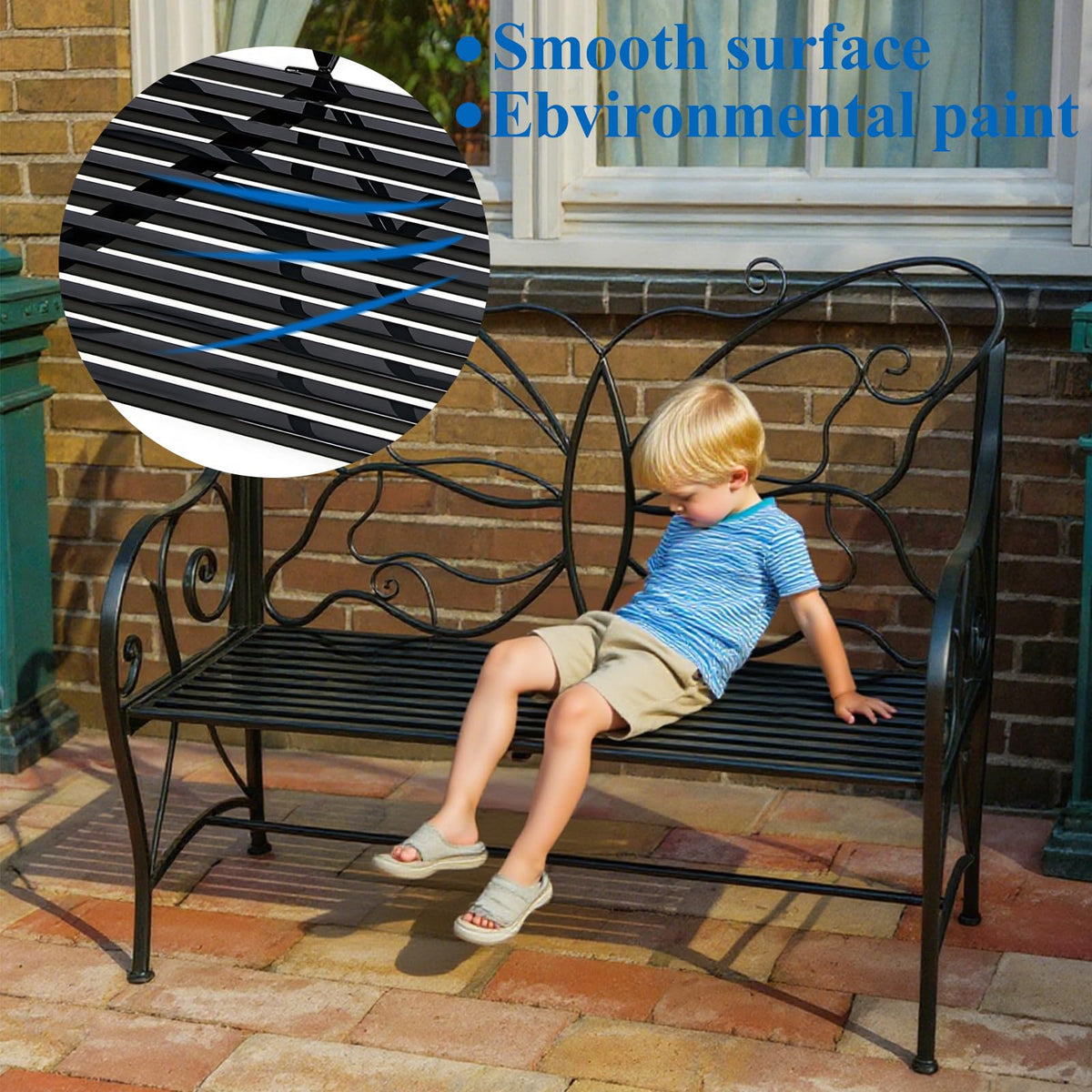 Outdoor Cast Iron Bench with Armrests Double Seats Q63520