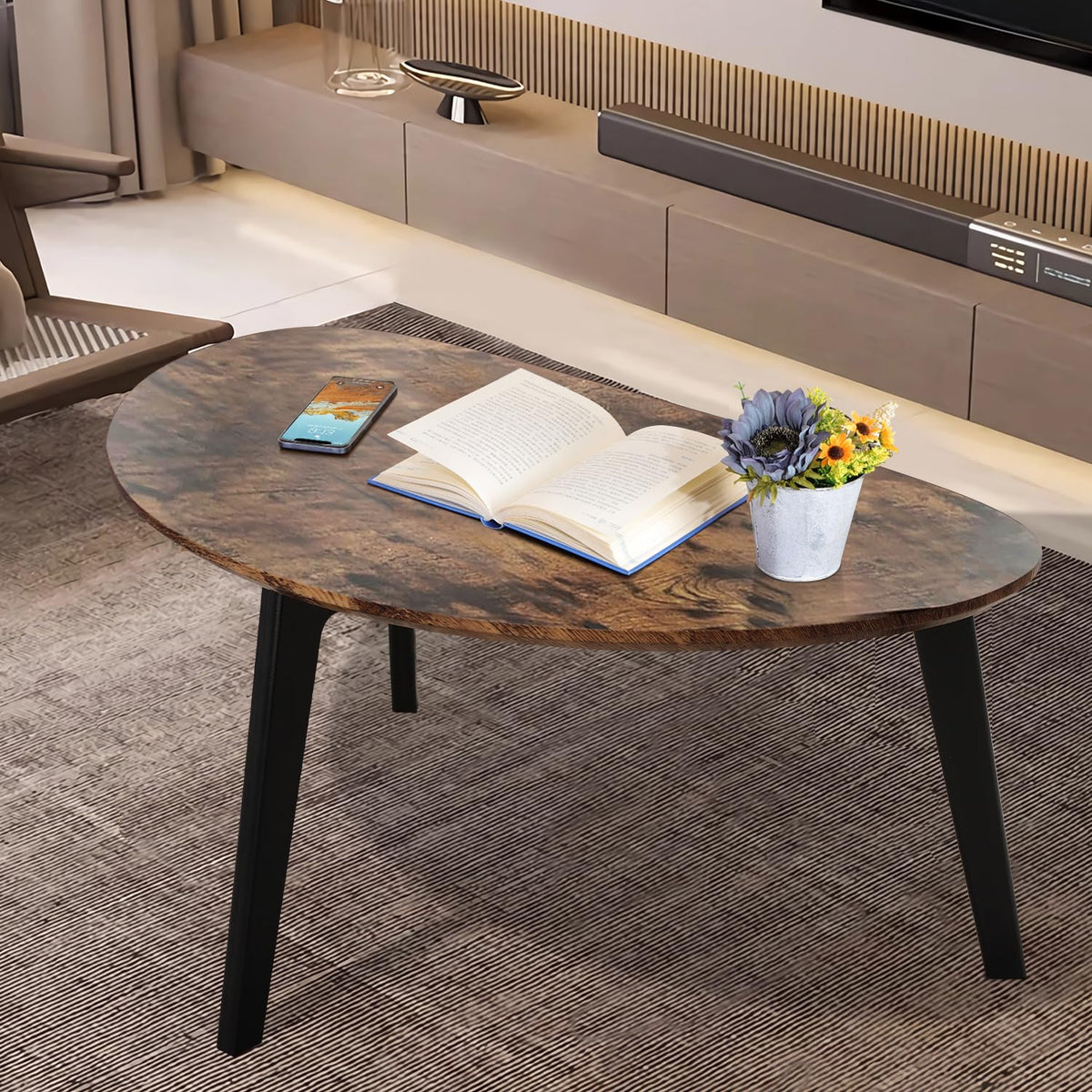 Oval Espresso Wood Coffee Table J375