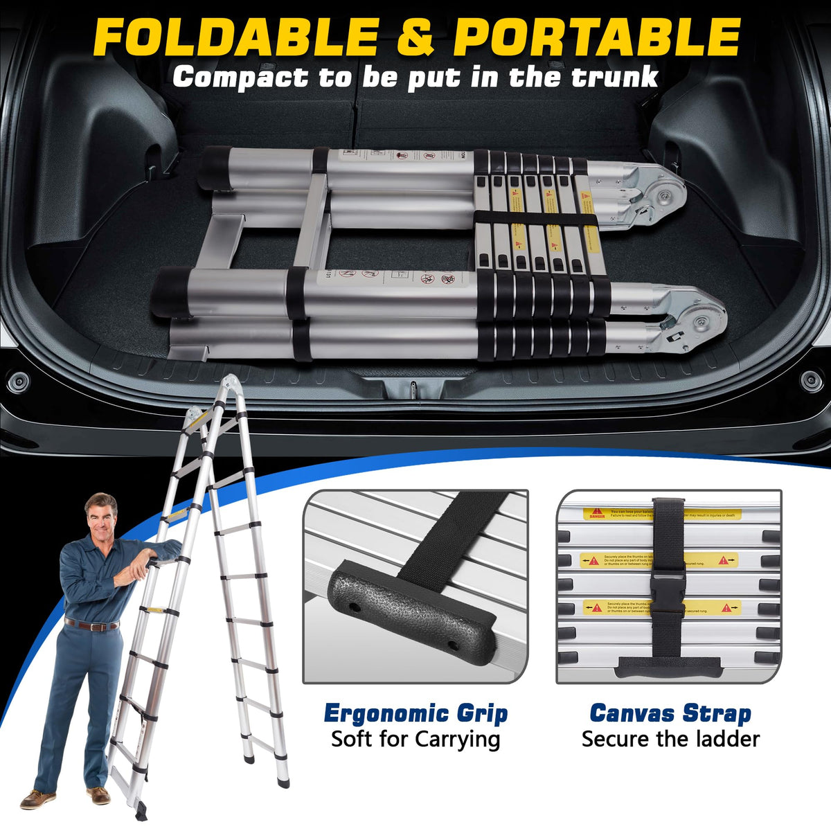 16.5FT Telescoping Ladder with Stabilizer Bar U177806