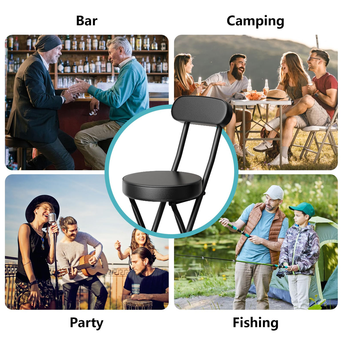 Cushioned Black Folding Stool G41413