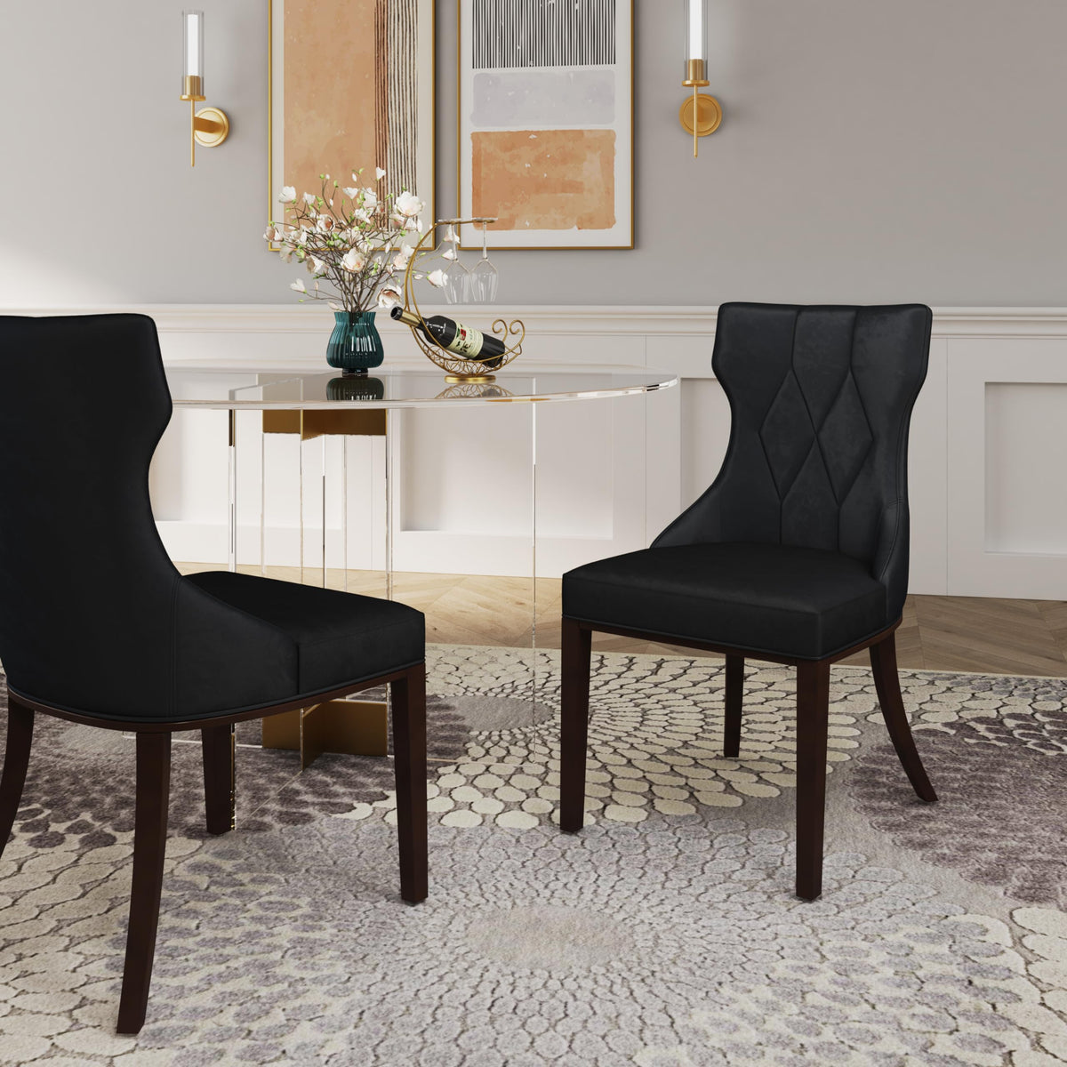 Black Upholstered Dining Chairs Set of 2 Beech Wood L124