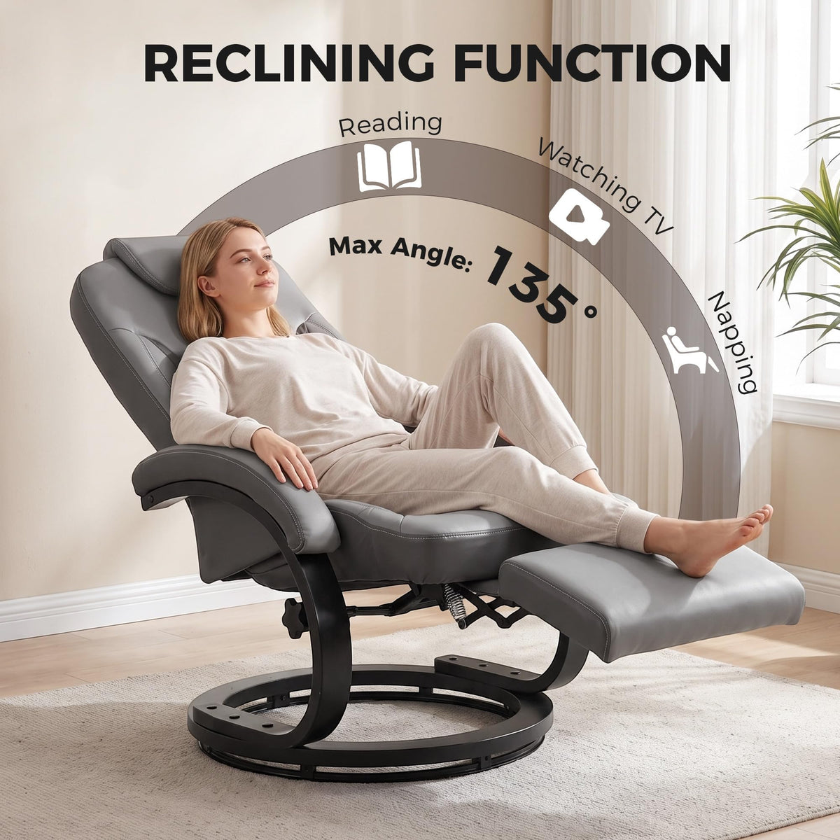 Gray Manual Recliner Chair with Footrest I914892