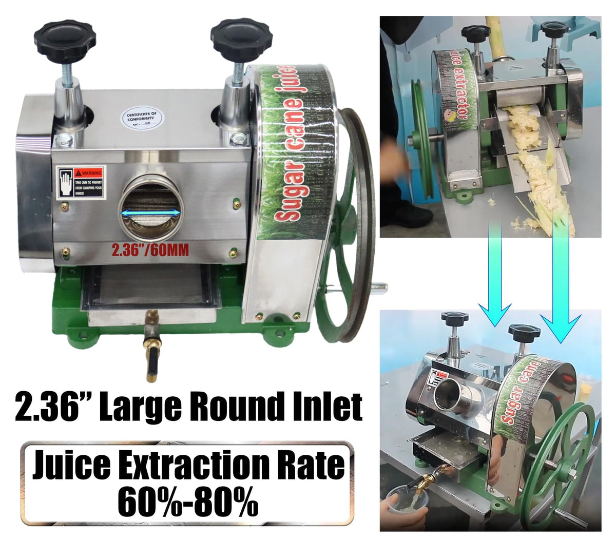 Manual Sugar Cane Juicer Machine with 2 Peeling Knives N9644