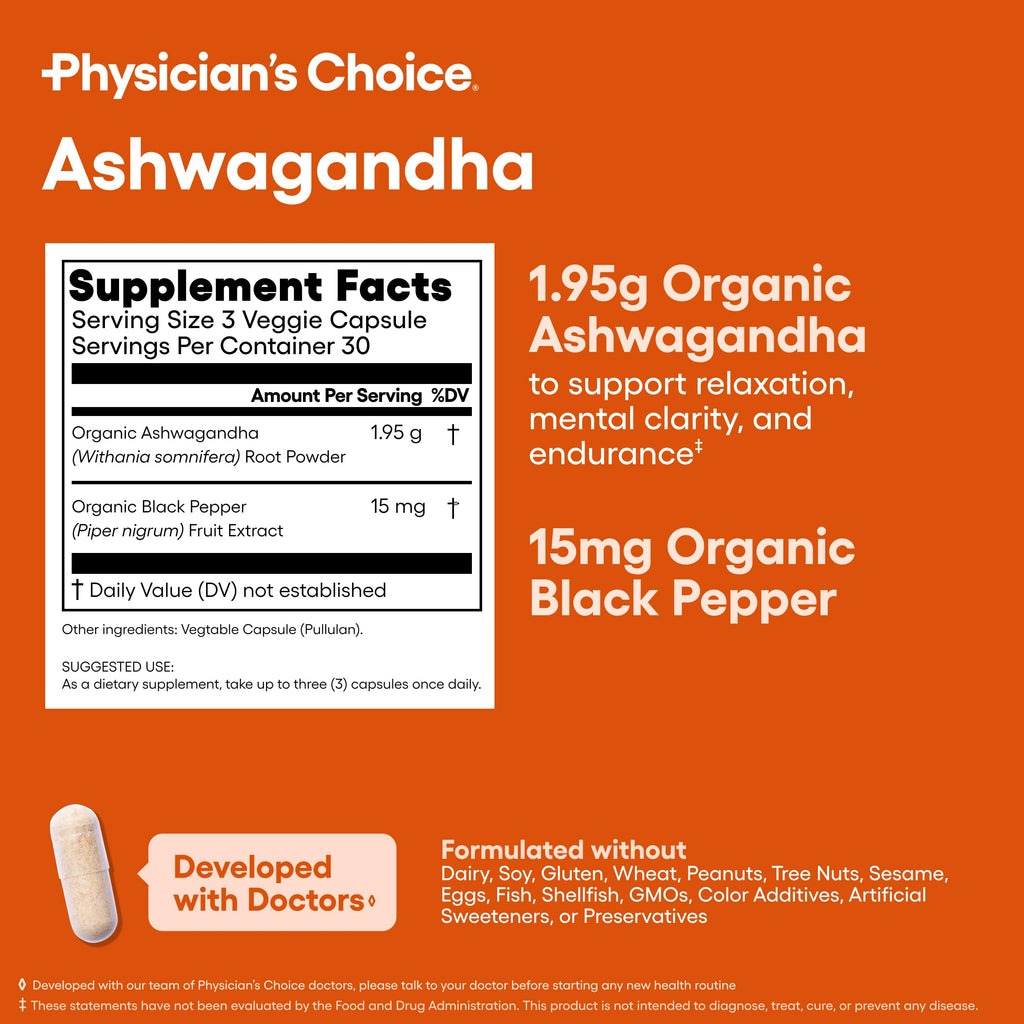 Organic Ashwagandha Root Powder 1950mg 90 Veggie Capsules X8978