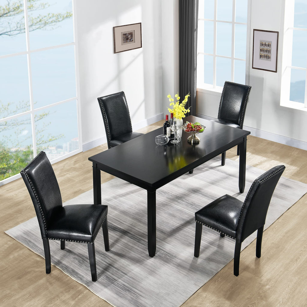 Set of 4 PU Leather Upholstered Dining Chairs with Solid Wood Legs I567566