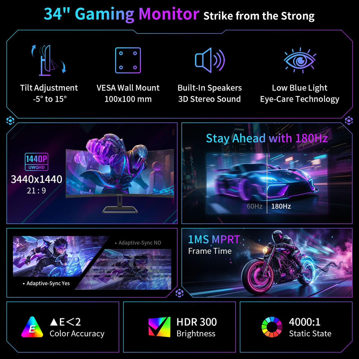 34” Curved Ultrawide Gaming Monitor 180Hz 3440×1440 X652