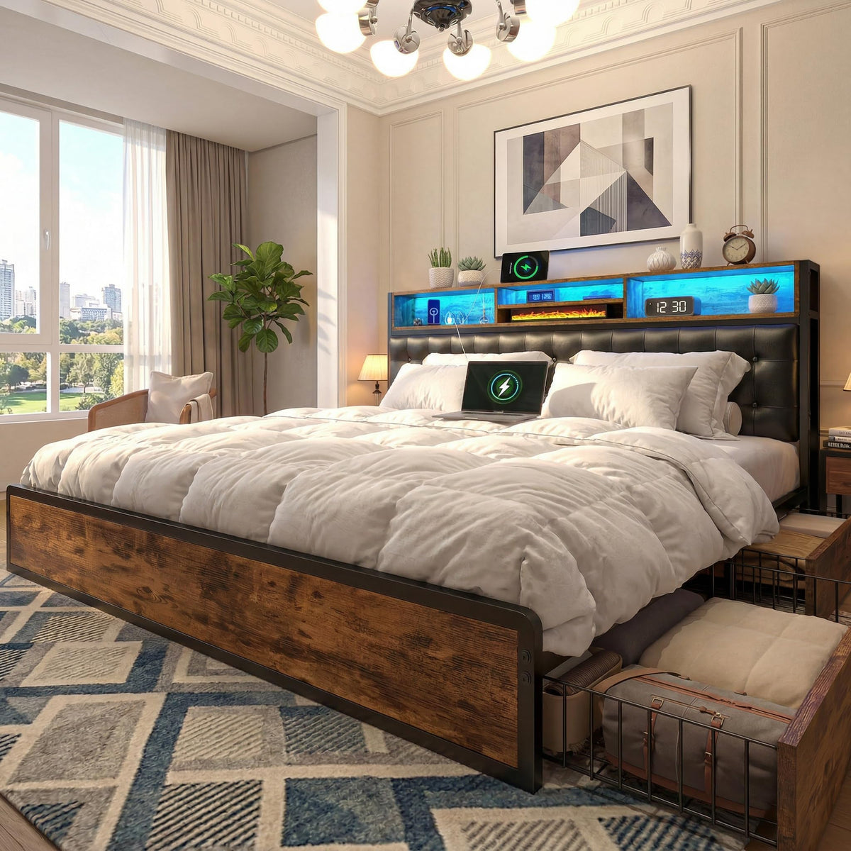 King Bed Frame with 4 Drawers T255483