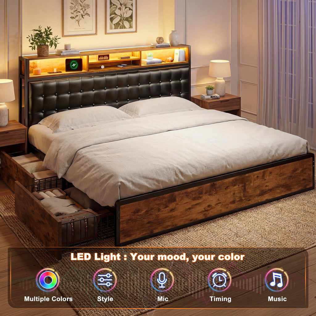 King Bed Frame with 4 Drawers T255483