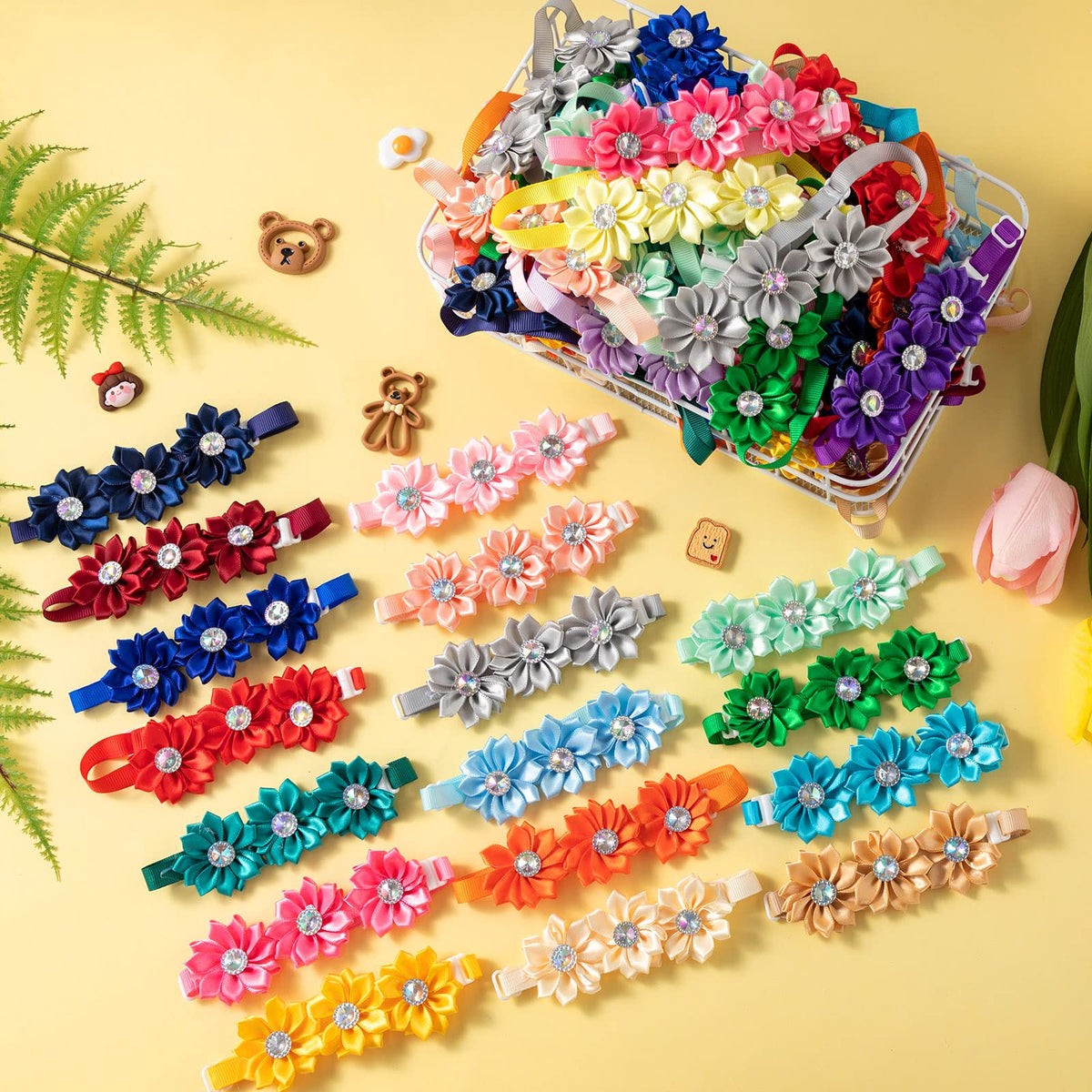 80 Pcs Dog Bowtie Flower Collar Adjustable H34400