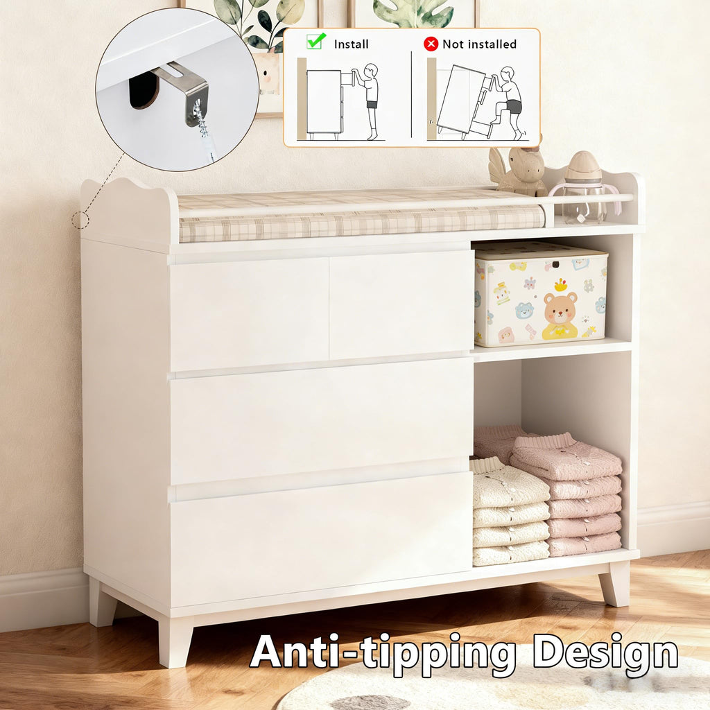 White Baby Changing Table with 4 Drawers W3837