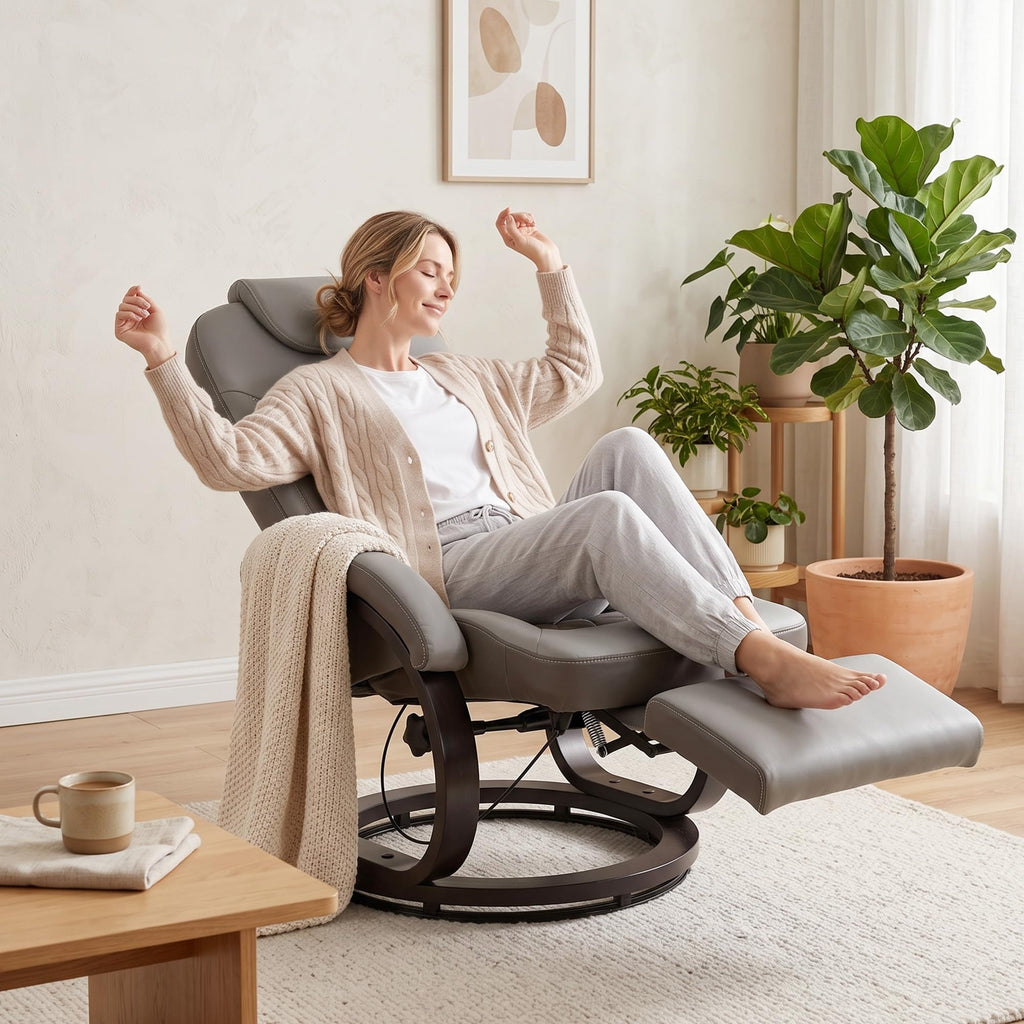 Gray Manual Recliner Chair with Footrest I914892