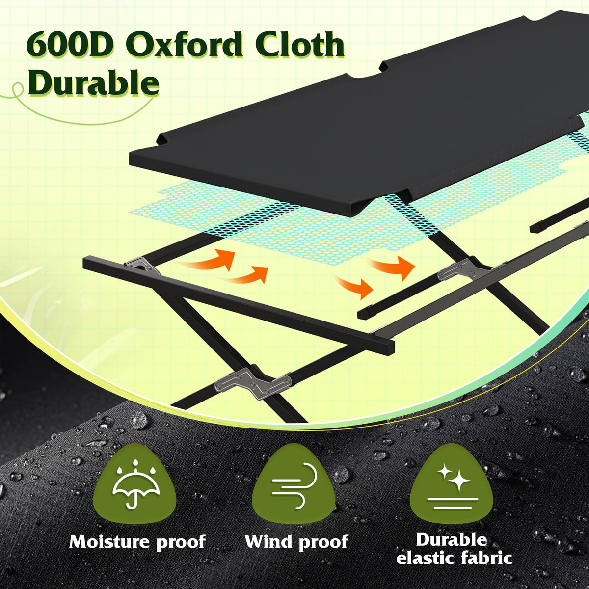 Folding Camping Cot with Carry Bag, 300 lb, Black S91162