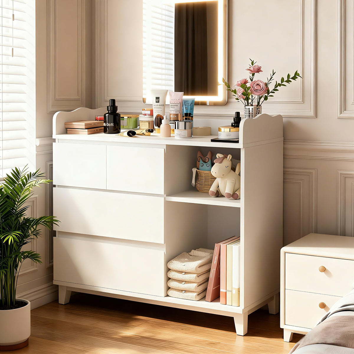 White Baby Changing Table with 4 Drawers W3837