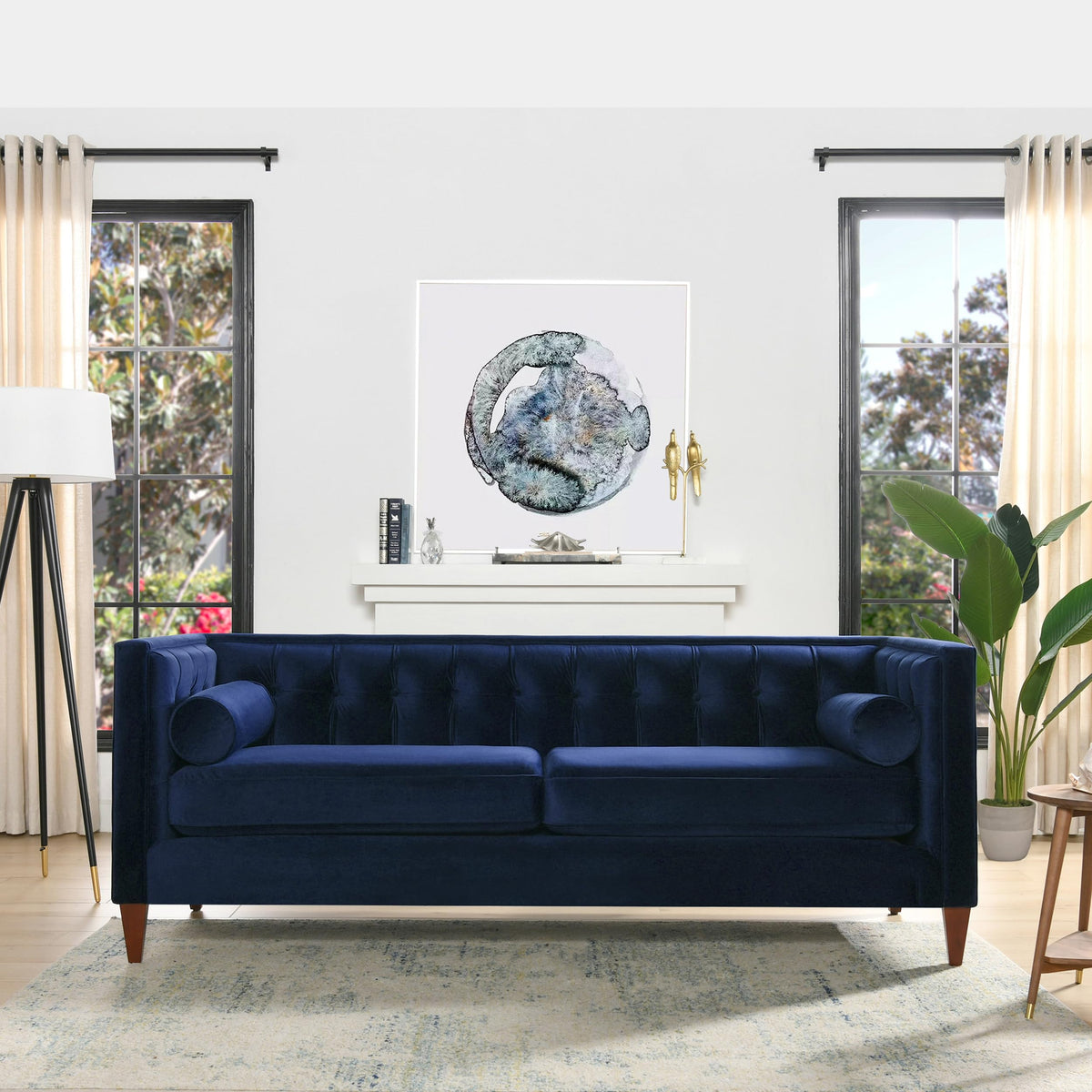 84" Navy Blue Velvet Tufted Sofa G6882