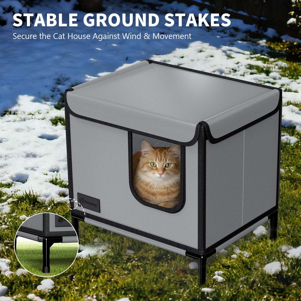 Weatherproof Outdoor Cat House with Thermal Aluminum Foil F509