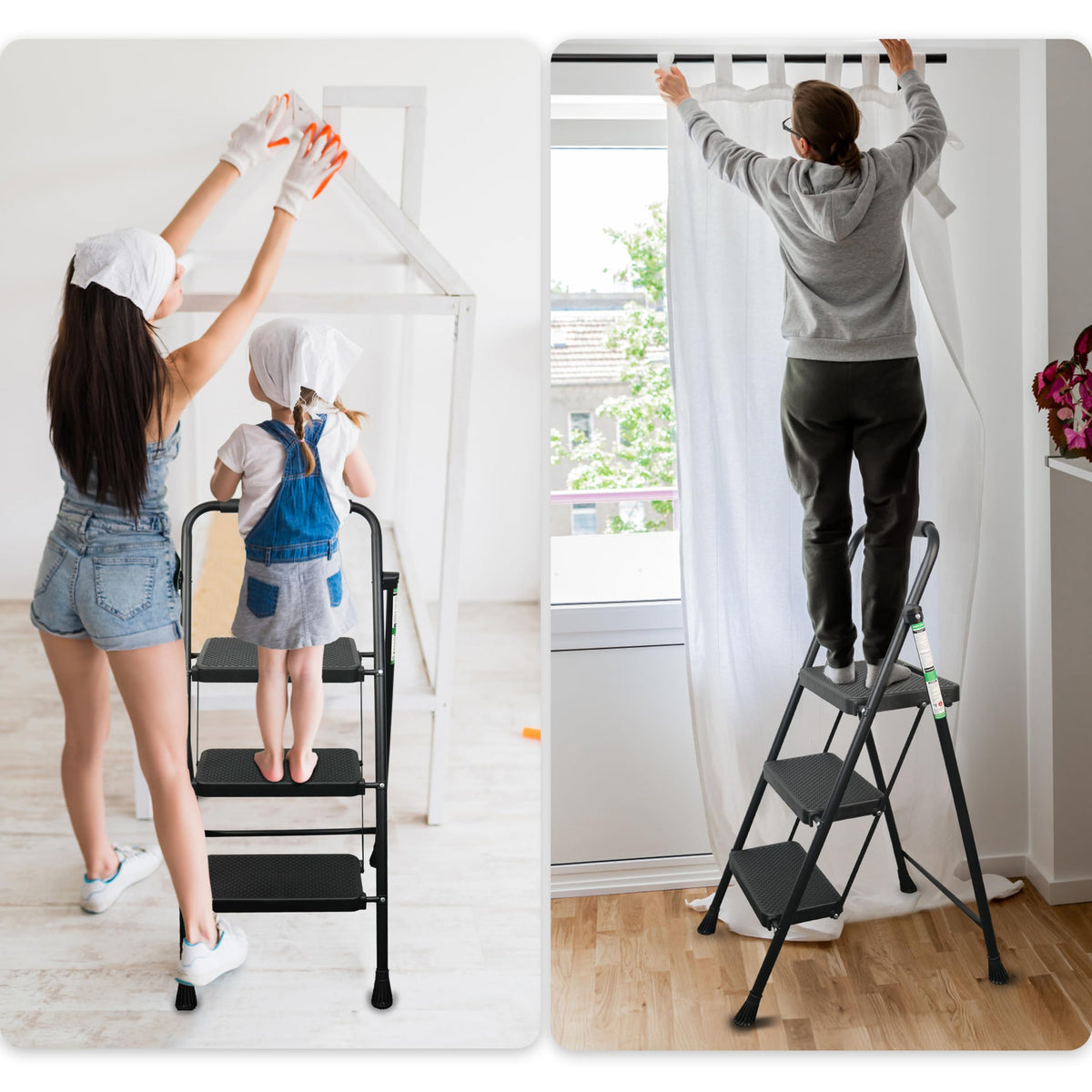 3 Step Folding Steel Ladder with Handrail M610