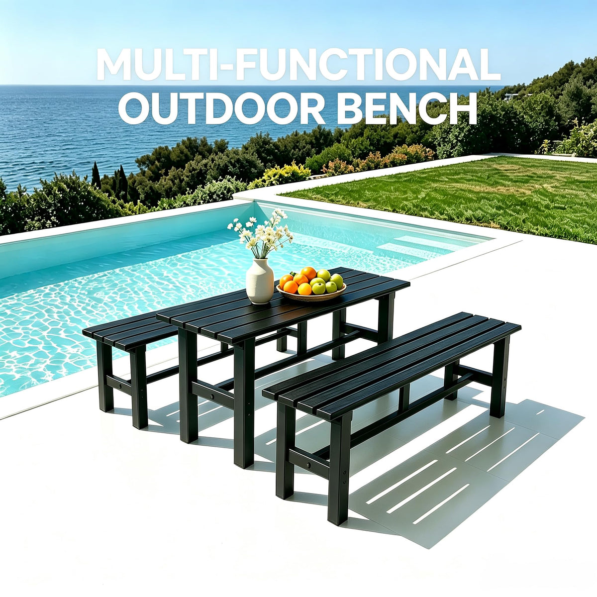 59 Inches Black 2-Person Aluminum Outdoor Bench E418392