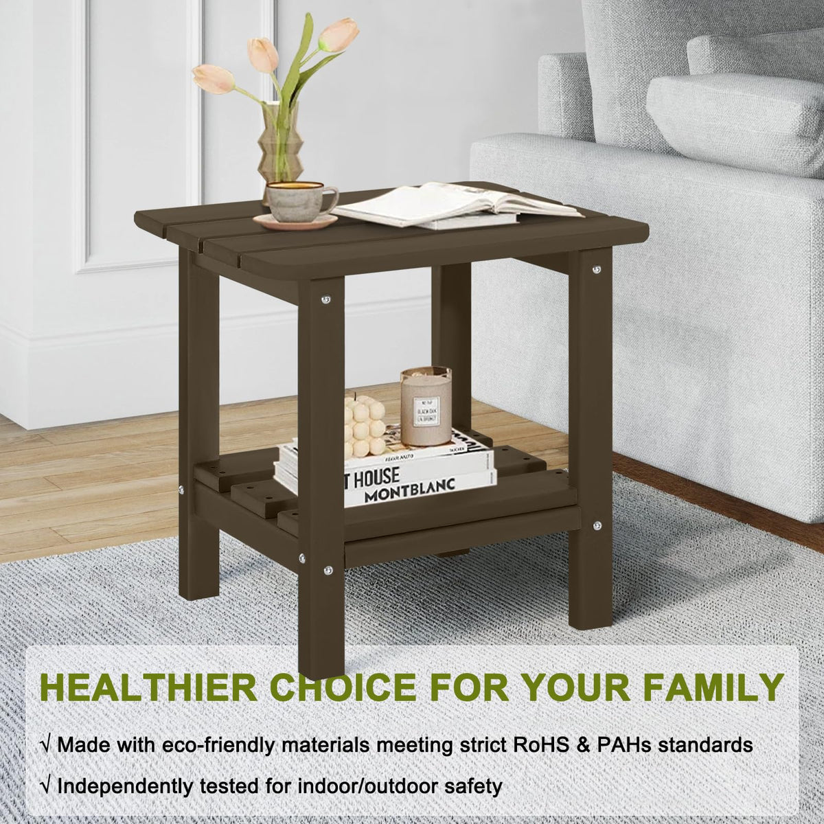 Set of 2 Dark Brown HDPE Storage Side Table T96173