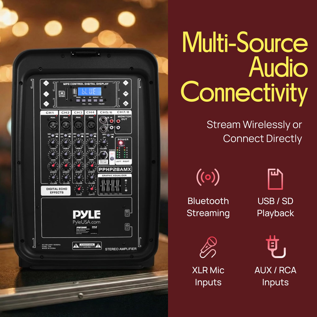 300 W Portable Wireless Bluetooth PA Speaker DJ Mixer Bundle D80085