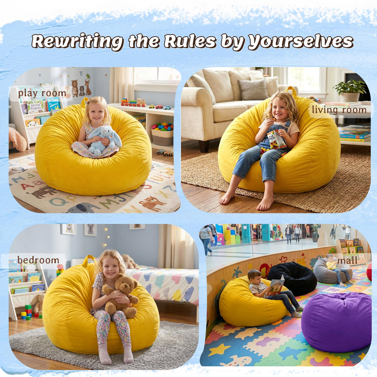 Bean Bag Chair Yellow 2FT X12271