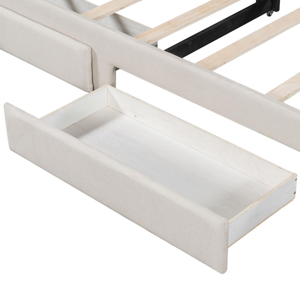 Twin XL Linen Upholstered Daybed with Storage Drawers and LED Light S211