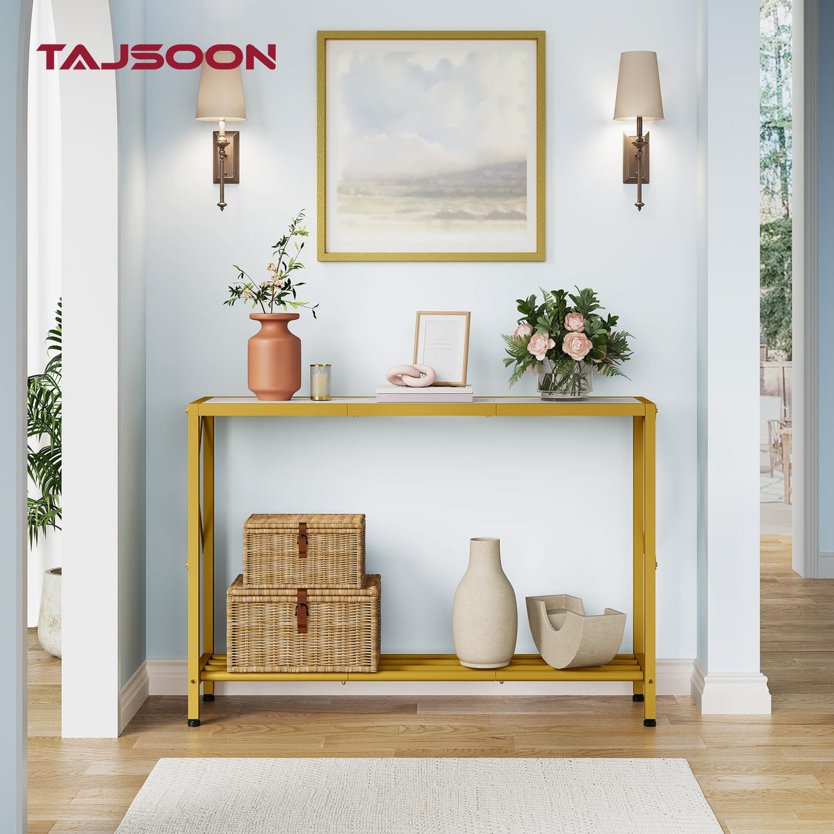 41.8" 2 Tier Gold Console Table with Shelves G799