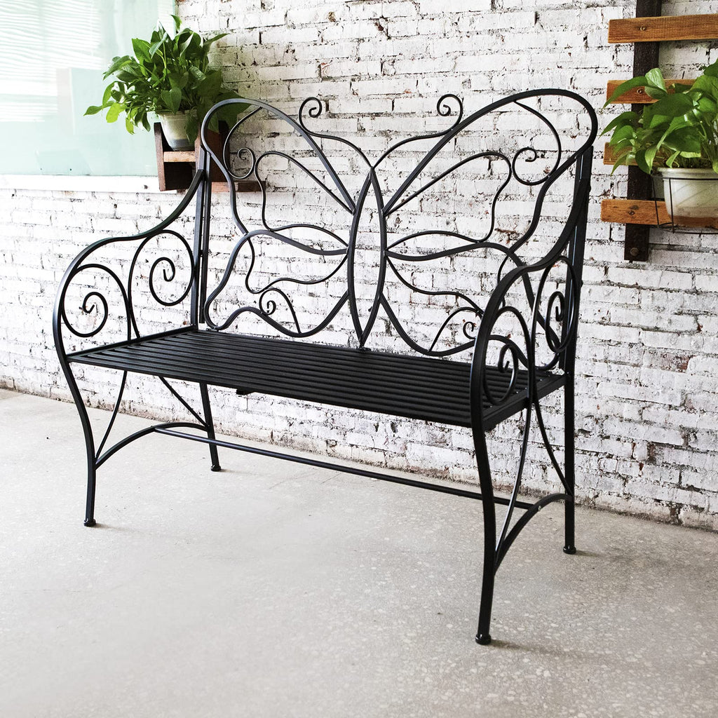 Outdoor Cast Iron Bench with Armrests Double Seats Q63520