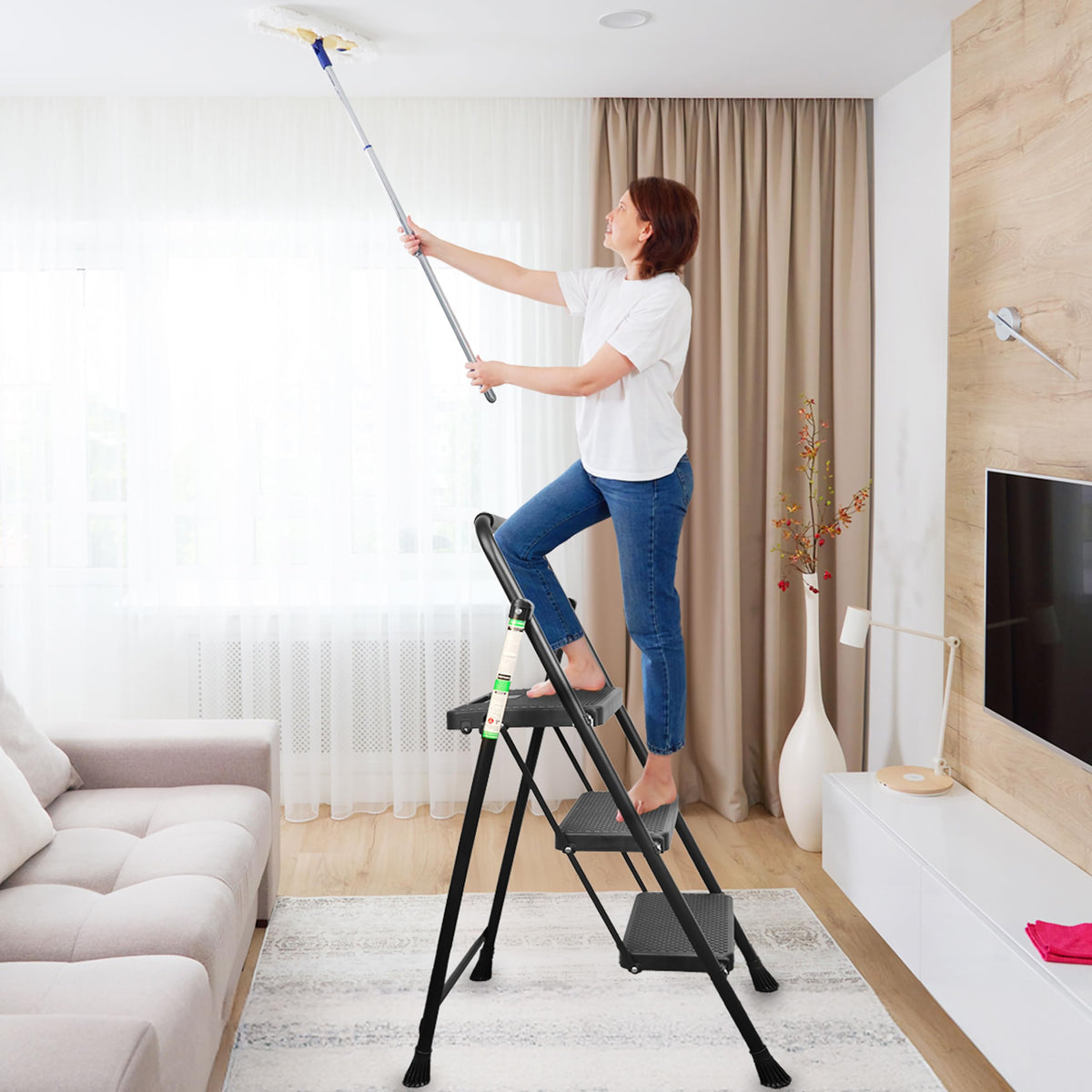 3 Step Folding Steel Ladder with Handrail M610