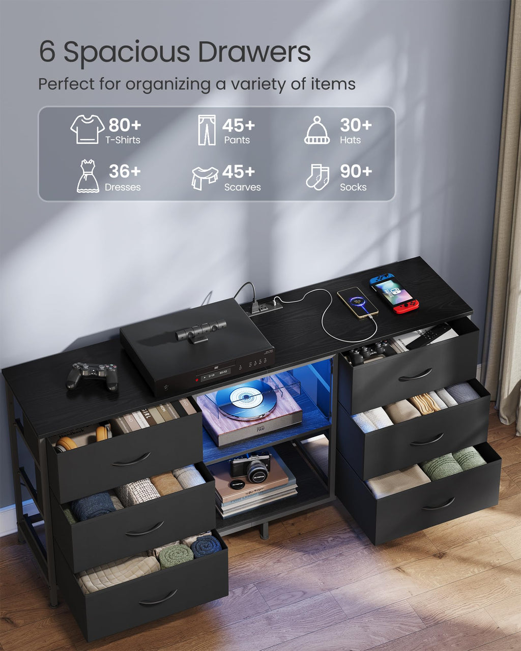 TV Stand with 6 Fabric Drawers and 2 Shelves Z86605