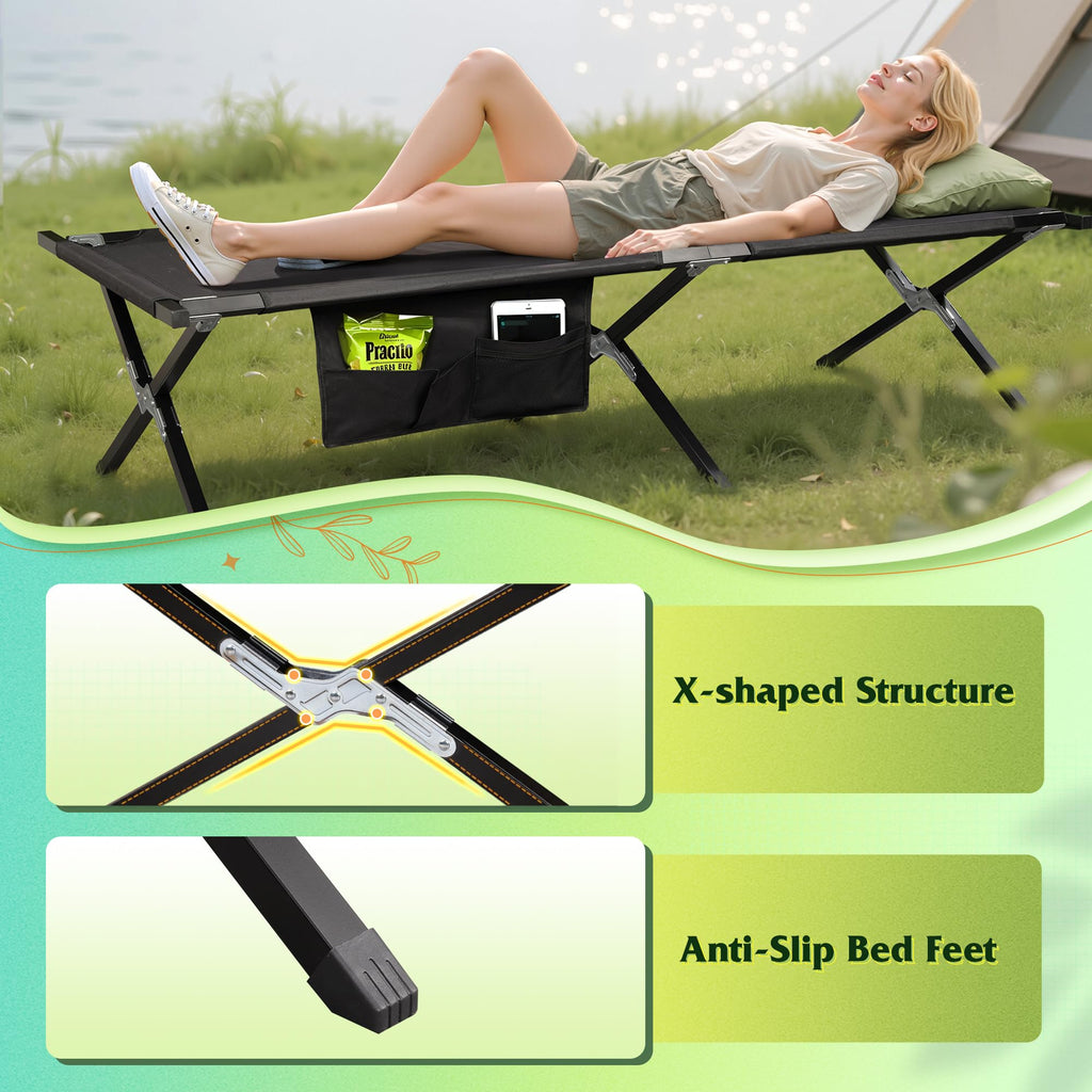 Folding Camping Cot with Carry Bag, 300 lb, Black S91162
