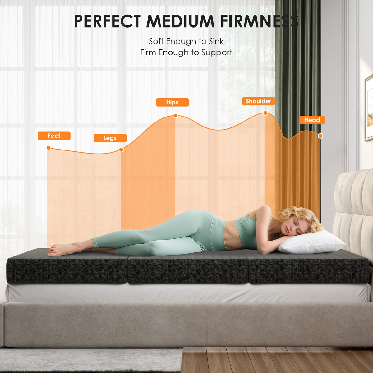 4 Inch Tri-Fold Twin Size Memory Foam Mattress with Washable Cover D216