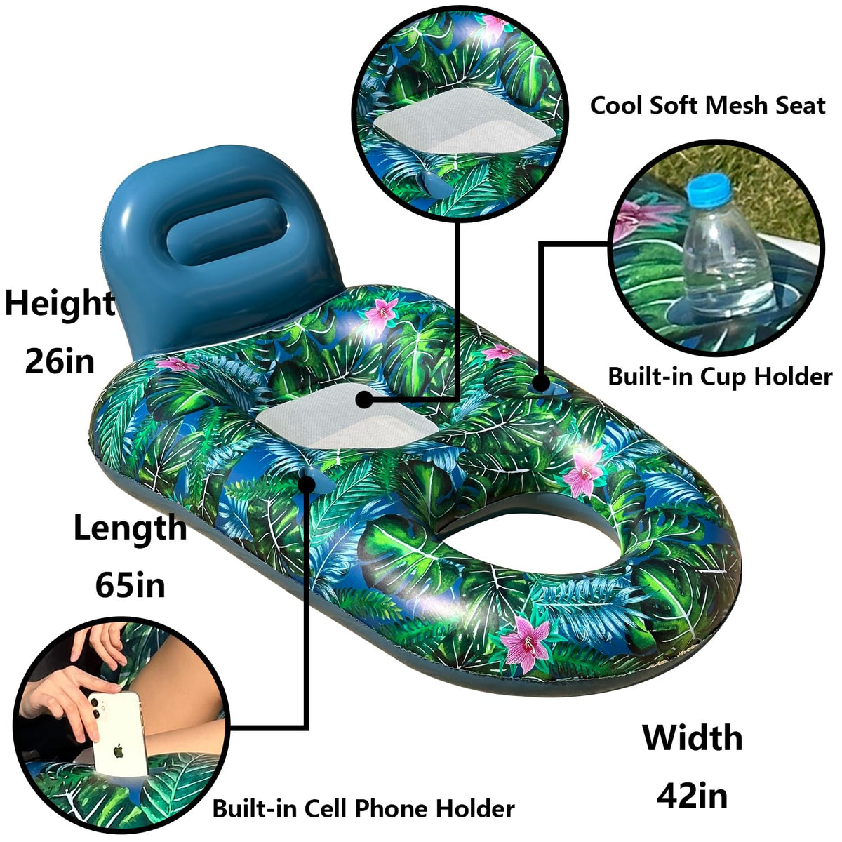 Inflatable Pool Float Chair with Cup Phone Holder Z976