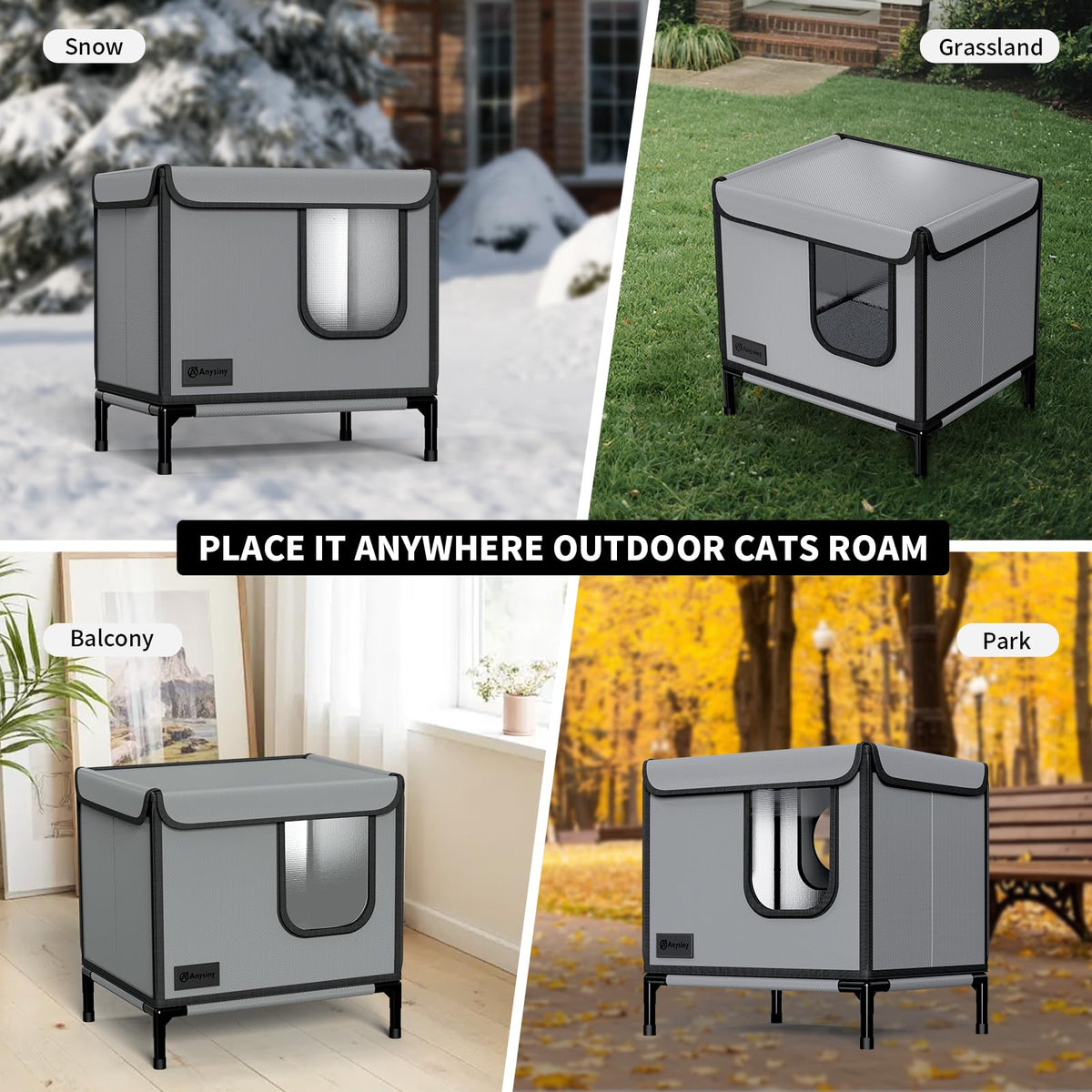 Weatherproof Outdoor Cat House with Thermal Aluminum Foil F509