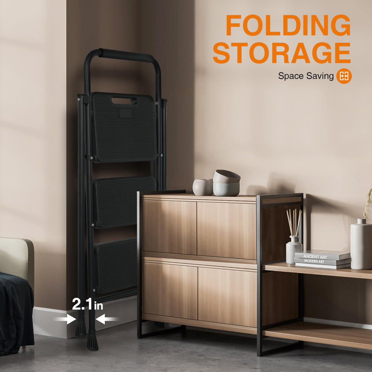 3 Step Folding Steel Ladder with Handrail M610