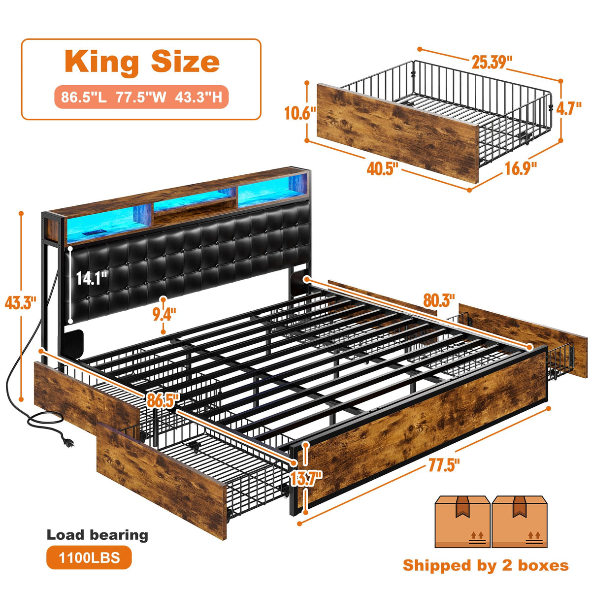 King Bed Frame with 4 Drawers T255483