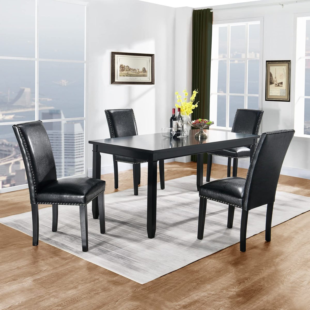 Set of 4 PU Leather Upholstered Dining Chairs with Solid Wood Legs I567566