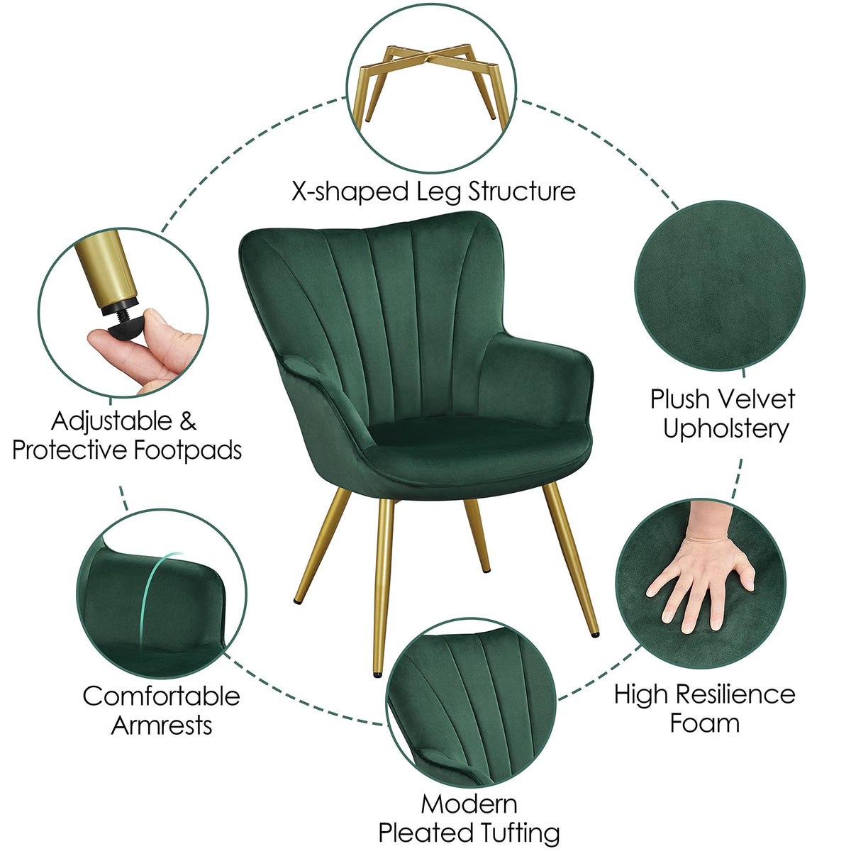 Green Upholstered Accent Chairs Set of 2 Q920