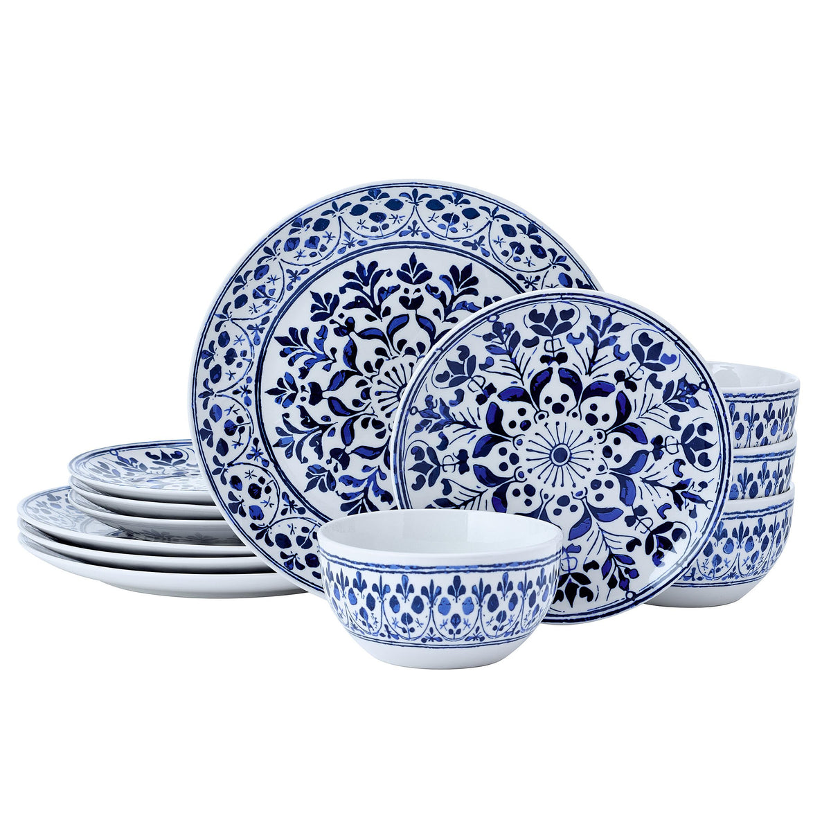 12 Piece Blue Stoneware Dinnerware Set E8964