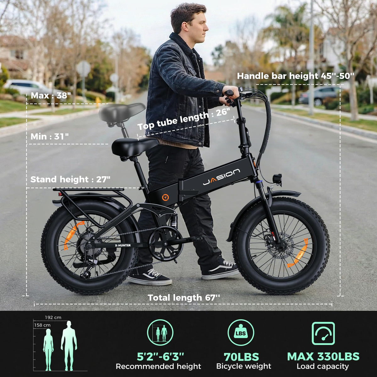 1400W Peak 20'' Fat Tire Foldable Electric Bike H4893